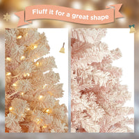 6ft Pre-lit Artificial Christmas Tree with 300 LED Warm White Lights, Cherry Blossom Color Snow Flocked Full Prelighted Xmas Tree with 600 Bendable Branches & Foldable Stand Christmas Holiday Deco
