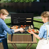 Camping Campfire Grill with Lid, Portable Folding Square Charcoal Grills, Adjustable Height Small BBQ Grill with Barbecue Spatula, Anti-scald Handle and Barbecue Spit for Outdoor Cooking, Bonfire