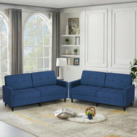 Convertible Folding Sofa Bed Futon, Linen Fabric Loveseat Couch with Adjustable Backrest and Solid Wood Legs, 77"Sleeper Sofa for Living Room, Apartment, Office, Blue