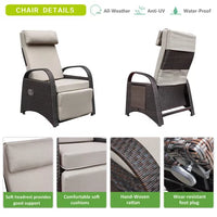 PE Wicker Chaise Lounge Chair with Flip-Up Side Table and Footrest, Adjustable Patio Reclining Chair with Removable Soft Cushion, for Garden Backyard Poolside,Khaki