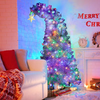 6FT Artificial Christmas Tree Bendable Santa Hat Style Christmas Trees with 8 Flashing Ways Colorful LED Lights and 900 Branch Tips Artificial Fir Bent Top Xmas Tree for Home Party Holiday Decoration