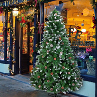 6FT Pre-Decorated Artificial Flocked Christmas Tree, Snowy Pine Cone Holiday Decoration w/ 920 Tips Branch & 52 Pine Cone,Sturdy Metal Stand