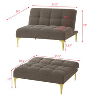 Single Sofa Chair, Convertible Couch Bed Futon, Armless Couches with Gold Metal Legs Teddy Fabric for Living Room Bedroom Apartment Office Small Space (Taupe)