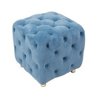 Modern Velvet Upholstered Ottoman, Button Tufted Round Ottoman Soft Foot Stool Padded Foot Rest with Metal Legs, Dressing Makeup Chair Comfortable Seat for Living Room, Bedroom, Entrance, Blue