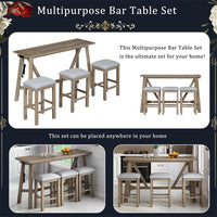 Dining Table Set for 3,Multipurpose Home Kitchen Dining Bar Table Set with 3 Upholstered Stools,Home Kitchen Furniture,4 Piece Dining Sets,Natural Wood Wash