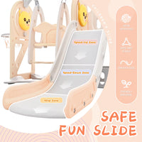 5 in 1 Toddler Slide and Swing Set, Kids Playground Climber Slide Playset with Basketball Hoop Freestanding Combination for Babies Indoor & Outdoor, Pink