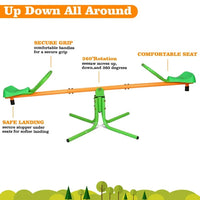 360 Swivel Seesaw Sit for Kids, Safety Front Handles Spinning Seesaw, Sit and Spin Teeter Totter with Stopper for Outdoor Indoor Backyard Playground Equipment