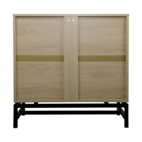 Natural Rattan Sideboard Buffet Cabinet, Wood Accent Storage Cabinet with 2 Rattan Doors & 1 Adjustable Shelf, Cupboard Console Table with Metal Base for Kitchen Hallway Entryway Living Room, Natural