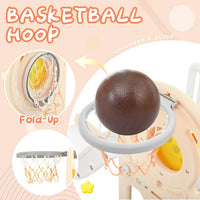 Toddler Slide and Climber Set 4 in 1, Kids Freestanding Slides with Basketball Hoop, Playground Slide Climber Playset, Freestanding Combination for Babies Play in Indoor & Outdoor, Pink