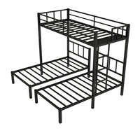 Triple Bunk Bed for 3, Twin over Twin & Twin Bunk Bed with Ladder and Shelf, Can be divided into 3 Beds, Metal Bunk Bed Frame with Safety Rail & Slats Support, No Box Spring Needed, Black