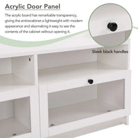 Modern TV Stand for TVs Up to 65",Elegant Media Console Table with Acrylic Board Door and Black Handles,Ample Storage Space Entertainment Center for Living Room,White