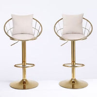 Modern Velvet Bar Stools Set of 2, Swivel Barstools with Golden Legs, Kitchen Island Chairs, Adjustable Counter Height Bar Chair, for Home Bar, Kitchen Island,Pub, Cafe, WHITE