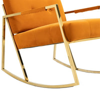 Accent Rocking Chair, Tufted Velvet Upholstered Leisure Rocker Chair with High Backrest and Armrest, Modern Single Glider Armchair for Living Room Bedroom Balcony Nursery Patio Garden, Orange