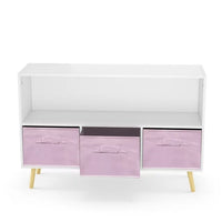 Kids Bookcase with Collapsible Fabric Drawers, Kids Toy Storage Organizer with Bins, Kids Bookshelf and Storage for Boys and Girls for Playroom, Children's Room, Living Room, White+Pink