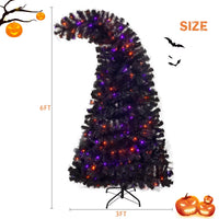 6FT Bent Top Black Halloween Christmas Tree with Lights Halloween Decorations Indoor, Artificial Fir Xmas Halloween Tree Bendable Grinch Style Christmas Tree w/1,080 Lush Branch Tips & 300 LED Lights