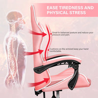 High Back PU Leather Gaming Chair, Height Adjustable Swivel Chair with Adjustable Back, Ergonomic Office Chair with Headrest & Lumbar Support, Desk Chair for Home Office, Pink/White