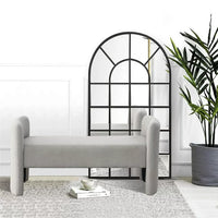 52" Inches Bedroom Bench, Modern Tufted End of Bed Bench with Arms, Upholstered Ottoman Couch Bedroom Benches for Foot of Bed Long Bench Window Sitting Fireplace Bench, 250LB, Grey Teddy