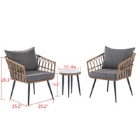 3 Piece Patio Bistro Set, Outdoor Bistro Furniture Set with 2 PE Rattan Arm Chairs and Glass Top Side Table Patio Conversation Bistro Set for Porch, Outdoor, Backyard, Apartment, Balcony, Dark Gray