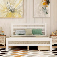 Full Size Platform Bed with 2 Storage Drawers, Solid Wood Bed Frame with Headboard for Kids Teens Adults, White 75.7''x 54.5''x 33.2''