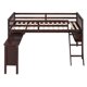 Twin Size Loft Bed with Removable Desk,Solid Wood Loft Bed Frame with Ladder and Safety Guardrail,Multifuctional Low Loft Bed for Girls Boys,Espresso