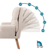 Accent Chair with Ottoman Set, Modern Fabric Upholstered Armchair with Wooden Legs and Adjustable Backrest, Comfy Lounge Chair Single Sofa Chair for Living Room, Bedroom, Reading Room, Beige