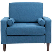 Modern Accent Armchair,Upholstered Tufted Large Club Chair with Arms and Wood Legs,Single Sofa Side Chair,Comfy Reading Chair Oversized Accent Chair for Living Room Bedroom Office,Blue