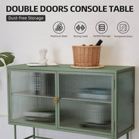 Retro Buffet Sideboard Storage Cabinet with Metal Frame & Fluted Glass Sideboard Buffet with Removable Shelves,Modern Console Table End Table Side Table for Kitchen Living Room Entryway,Mint Green
