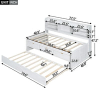 Twin Bed Frames, Bed Frame with Trundle and Built-in Bookshelves, Wooden Captain Bed Twin Size Bed Frames, Storage Bed with Three Storage Drawers for Adults Boys and Girls, White Wash