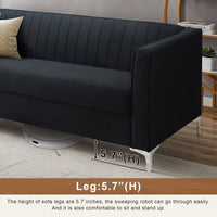 77.3"×32" Mid Century Velvet Sofa, 2-3 Seater Modern Couch, Exquisite Loveseat with Vertical Striped Decoration and Metal Legs Upholstered Sofa Couch for Living Room, Bedroom, Apartment, Office, Black