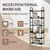 70.8 Inch Tall Bookshelf, 6-tier Shelves Bookcase with Round Top Frame, MDF Boards Book Shelf with Adjustable Foot Pads, Storage Shelves for Living Room, Study, Bathroom (Black)