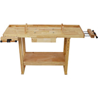 55" Solid Wood Workbench with 1 Drawer and Lower Shelf, Multi-Function Workbench for Garage, Woodworking Carpenter Workshop