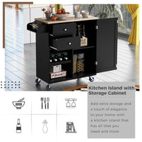 Rolling Kitchen Island Cart, Wooden Kitchen Island on 4 Wheels with Spice Rack, Towel Rack and 2 Drawers, for Dining Room Kitchen, 41.34 x 15.75 x 37 inch, Black