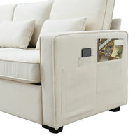 Uph114.2" Modular Sectional Sofa, Upholstered 4 Seater Sofa Couch with Console,Fabric U-Shaped Sofa with Cup Holders,USB Ports & 4 Throw Pillows for Living Room, Apartment,Beige