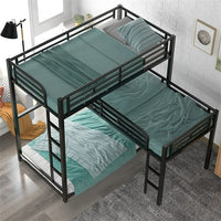 L Shaped Triple Bunk Bed, Metal Triple Twin Bunk Bed Frame with Full-Length Guardrail, L Shaped Bunk Beds for 3, Heavy Duty 3 Bed Bunk Beds for Kids Teens and Adults Bedroom Dorm, Noise-Free, Black