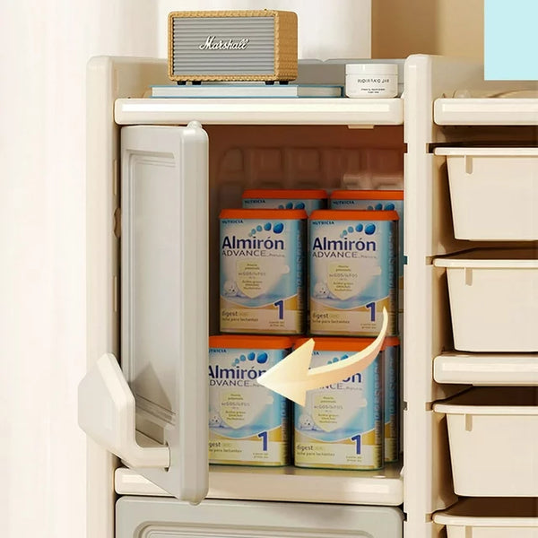 Kids Organizers Toy Storage Organizer, Floor Storage Cabinet with Bookshelf, 6 Bins, 2 Cabinets and 1 Large Drawer, Multifunctional Kids Storage Cabinet Toy Chest for Nursery, Playroom and Bedroom