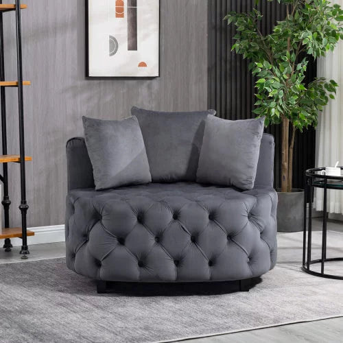 Modern Barrel Chair, Round Oversized Barrel Chairs, Sofa Lounge Accent Chair, Velvet Leisure Sofa Chair , Modern Leisure Chair with 3 Pillow for Living Room Bedroom Hotel Office,Gray