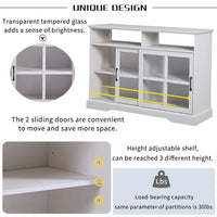 Accent Storage Cabinet, Wood Buffet Table with 2 Glass Sliding Doors & Adjustable Shelves, Modern Sideboard with for Living Room Entryway and Bedroom, 47.6”L x 15.5”W x 33”H, Antique White