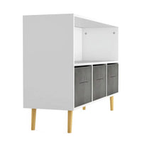 Toy Organizers, Kids Bookcase with Collapsible Fabric Storage Drawers, Wooden Toy Storage Cabinet with Pine Legs for Organizing Books Toys, Children's Room, Playroom, Nursery (Gray)