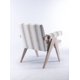 Accent Chair, Modern Upholstered Armchair with KD Rubber Wood Legs, Lounge Reading Chair with Lumbar Pillow, for Living Room Bedroom, Grey Stripe