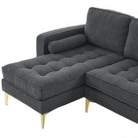 85" Boucle Yarn Fabric Sectional Sofa Couch with Reversible Chaise, L-Shape Couch with Bolster Pillows and Metal Legs, Convertible Sofa for Living Room Apartment Small Space, Dark Grey