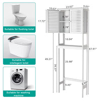Bathroom Over The Toilet Storage Cabinet, Bamboo Over Toilet Organizer with 2 Doors, Inside Adjustable Shelf and Open Shelf, Freestanding Storage Rack for Laundry, Hotel, Restroom, White
