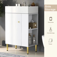 Bathroom Vanity, Cabinet with Undermount Sink Overflow White Drop in Ceramic Sink Top, 21.6" Bathroom Vanity, Solid Structure, Easy Assemble, Right side storge