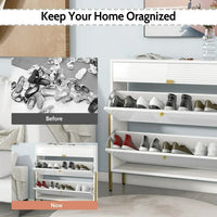 Shoe Cabinet with 2 Flip Drawers & 1 Slide Drawer, Free Standing Shoe Rack for Heels Boots Slippers, Shoe Storage Cabinet for Entryway Hallway, White