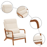 Accent Leisure Chair, Mid-Century Modern Arm Chair with Solid Wood Armrests and Legs, High Back Accent Chair with Thick Seat Cushion and Backrest for Living Room Bedroom Balcony Studio, White