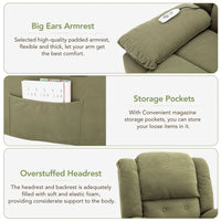 Power Lift Recliner Chair for Elderly with Vibration Massage and Heat, Linen Fabric Sleeper Chair Recliner Chair for Living Room with Side Pockets, USB Ports, Infinite Position (Green)