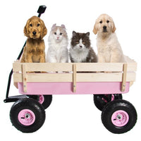 Outdoor Wagon All Terrain Pulling w/Removable Wooden Side Panels Air Tires Big Foot Panel Wagon Children Kids Garden Cart for Christmas Outdoor Camping, Pink