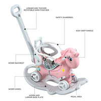 5 in 1 Rocking Horse for Toddlers, Balance Bike Ride On Toys with Push Handle, Backrest and Balance Board for Baby Girl and Boy 1-3 Years Old, Unicorn Kids Riding for Birthday Gifts (Pink)