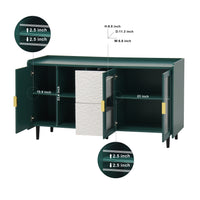 TRIPLE TREE Kitchen Storage Cabinet, 55" Modern Sideboard Buffet Cabinet, Coffee Bar with 2 Drawers and 2 Open Storage Compartment, Wood Buffet Table with 2 Glass Doors for Living Room, Dining Room, Green