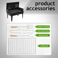 Camping Campfire Grill with Lid, Portable Folding Square Charcoal Grills, Adjustable Height Small BBQ Grill with Barbecue Spatula, Anti-scald Handle and Barbecue Spit for Outdoor Cooking, Bonfire