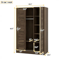 3-Door Shutter Wardrobe with Shelves for Kids Adults Use, Large Storage Wardrobe Cabinet for Bedroom, Walnut